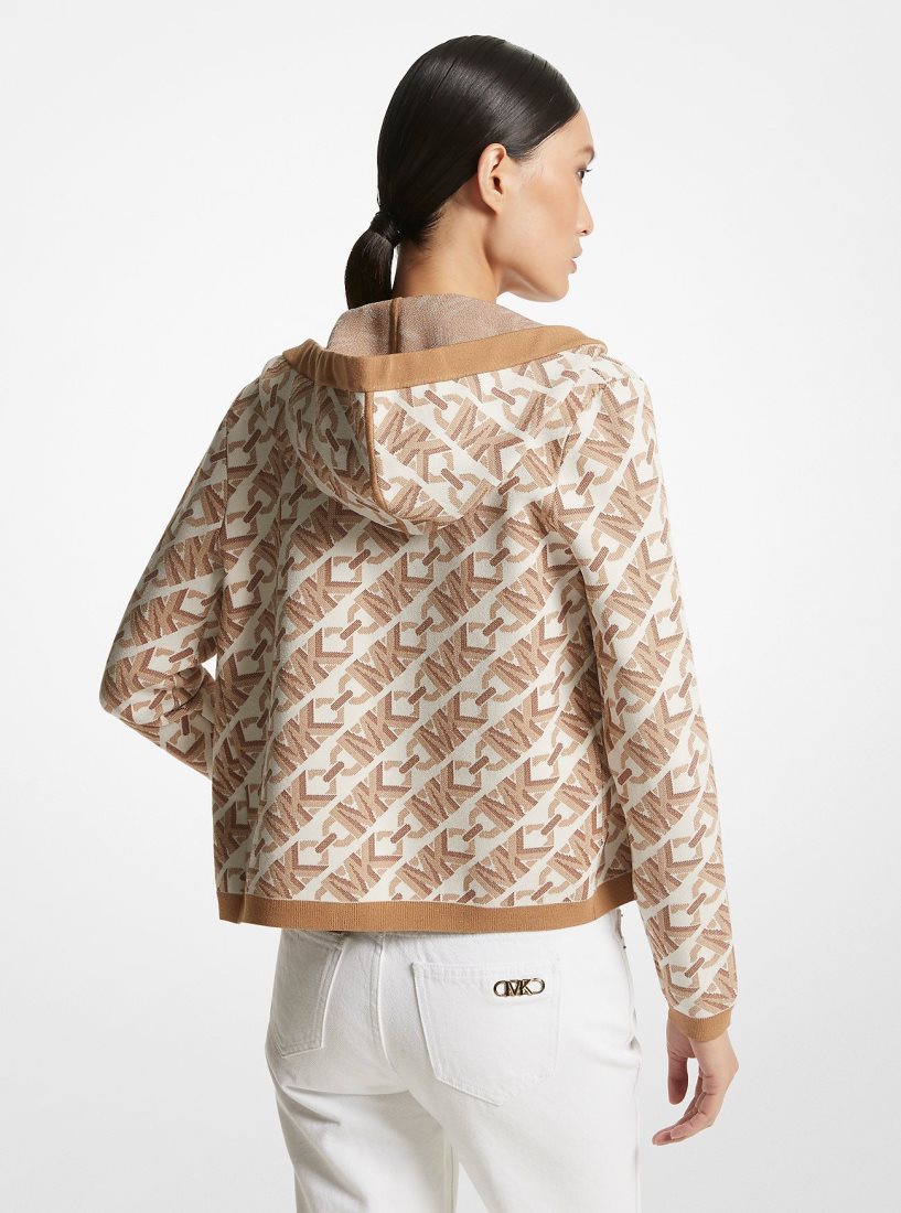 Chandails Michael Kors Empire Signature Logo Jacquard Zip-Up Hoodie Femme Beige | 0819AQFVZ
