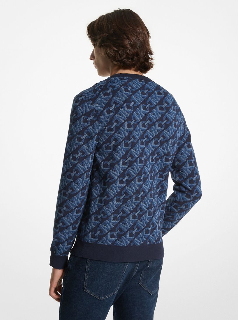 Chandails Michael Kors Empire Signature Logo Jacquard Merino Wool Sweater Homme Midnight | 0156KELBM