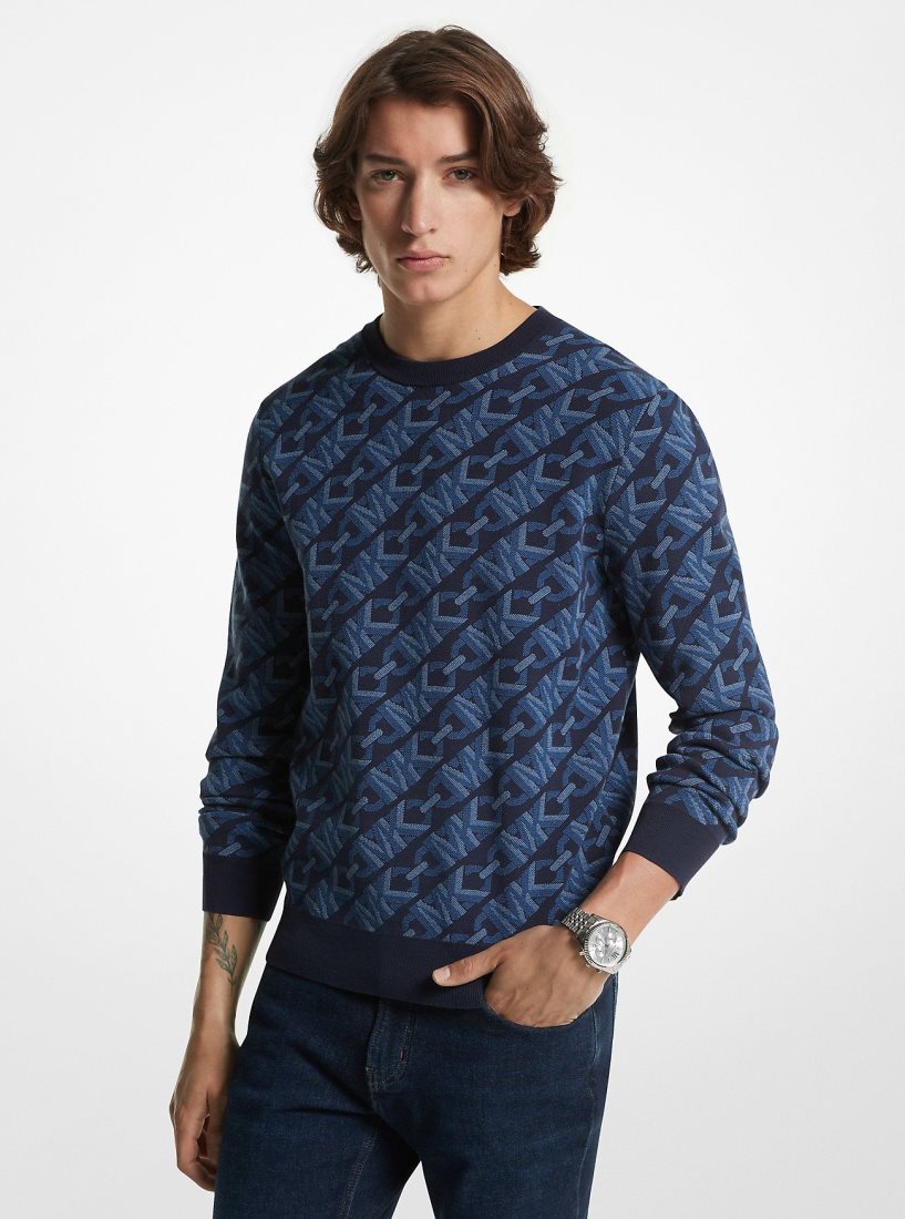 Chandails Michael Kors Empire Signature Logo Jacquard Merino Wool Sweater Homme Midnight | 0156KELBM