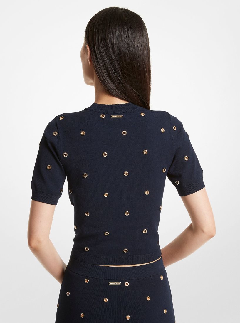 Chandails Michael Kors Grommet-Embellished Stretch Viscose Sweater Femme Bleu Doré | 6834KWCOS