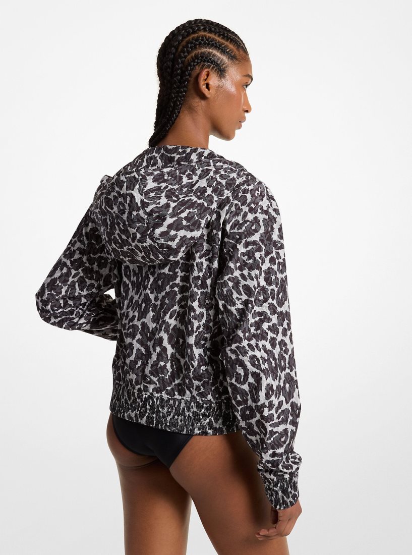 Chandails Michael Kors Leopard Logo Print Woven Zip-Up Hoodie Femme Grise | 4261ZLGNA