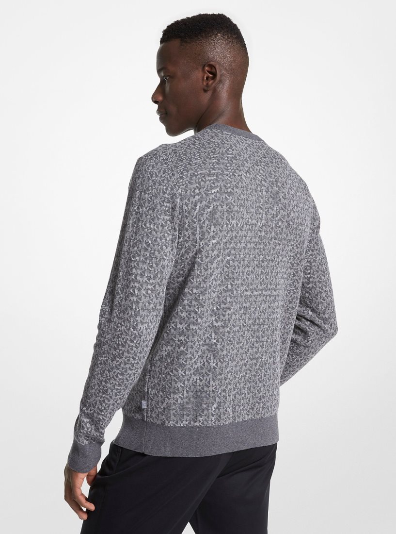 Chandails Michael Kors Logo Cotton Jacquard Sweater Homme Grise | 6290BLWMC