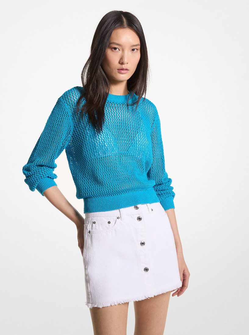 Chandails Michael Kors Mesh Sweater Femme Bleu | 6073GURVS
