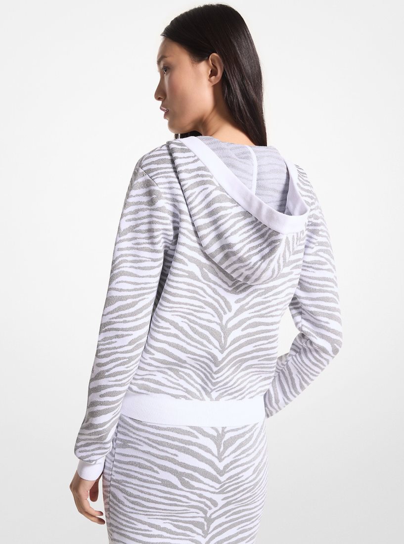 Chandails Michael Kors Metallic Zebra Jacquard Zip-Up Hoodie Femme Blanche Argent | 2036HVRQT