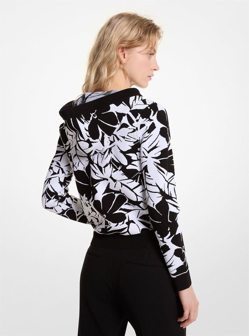 Chandails Michael Kors Palm Jacquard Zip-Up Hoodie Femme Noir Blanche | 9015VMEWO