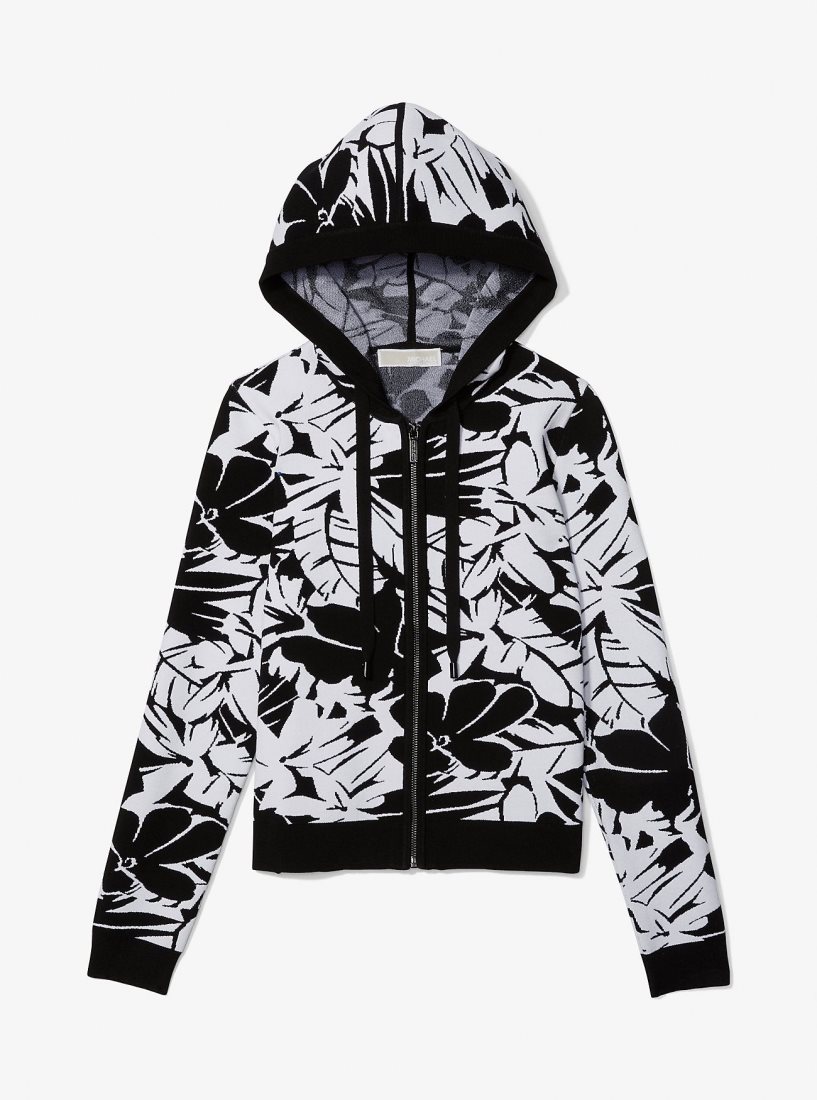 Chandails Michael Kors Palm Jacquard Zip-Up Hoodie Femme Noir Blanche | 9015VMEWO