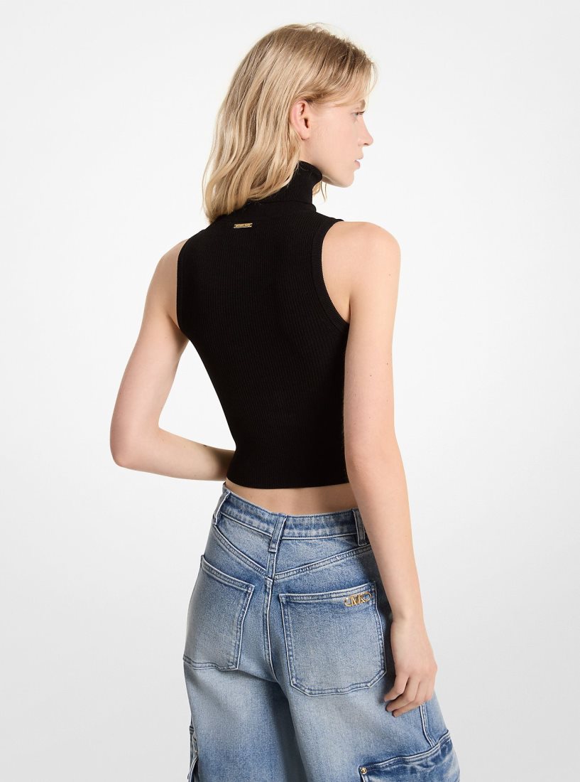 Chandails Michael Kors Sleeveless Turtleneck Cropped Top Femme Noir | 5016VCFHJ