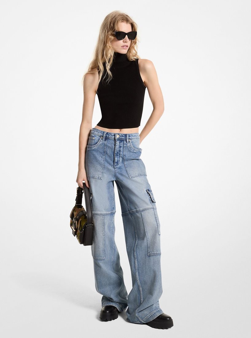Chandails Michael Kors Sleeveless Turtleneck Cropped Top Femme Noir | 5016VCFHJ