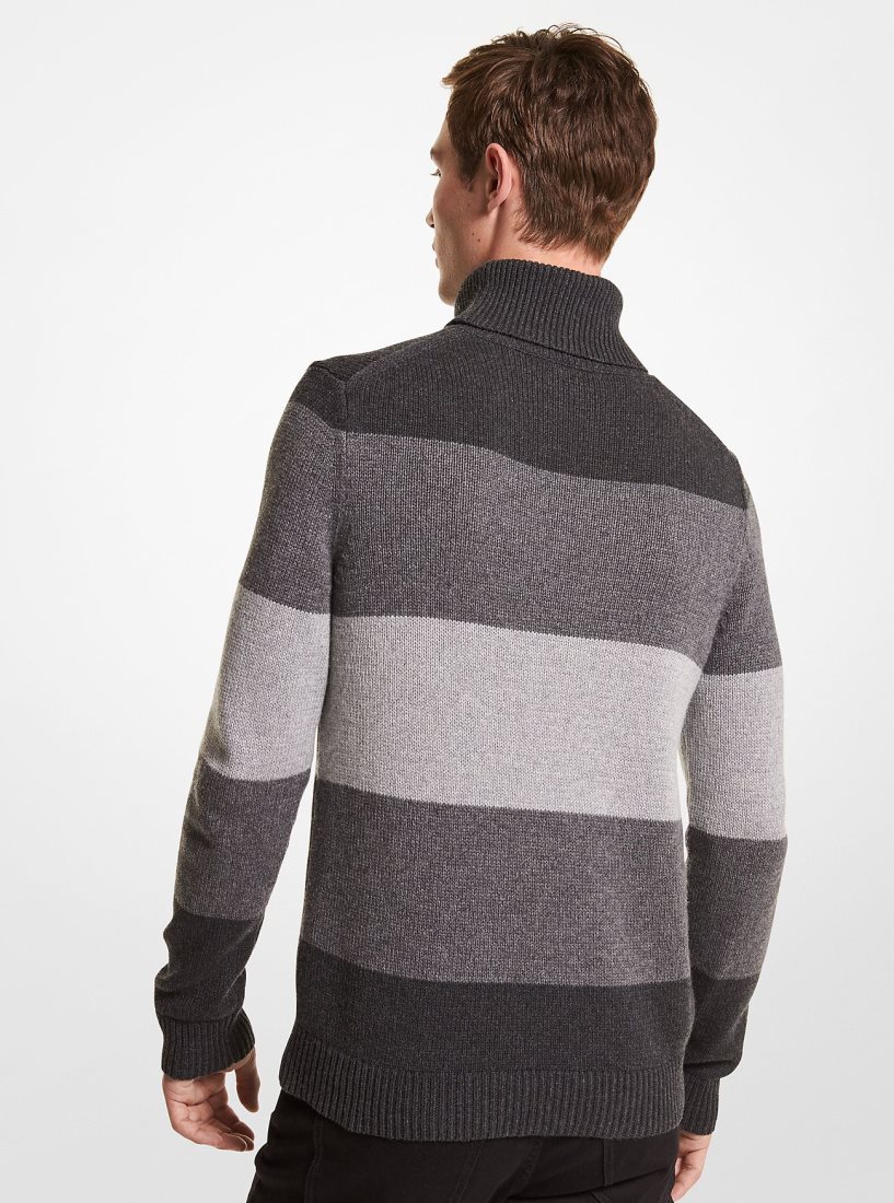 Chandails Michael Kors Striped Nylon Blend Turtleneck Sweater Homme Grise | 7961ZLAMG