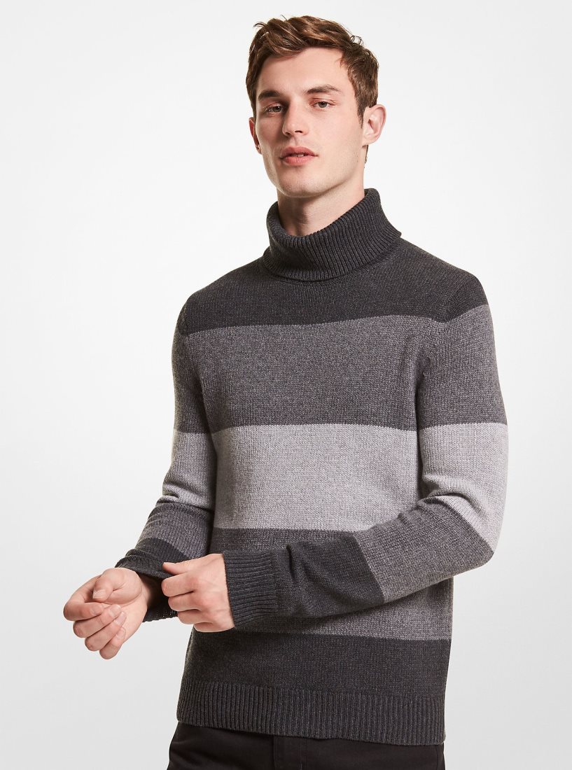Chandails Michael Kors Striped Nylon Blend Turtleneck Sweater Homme Grise | 7961ZLAMG