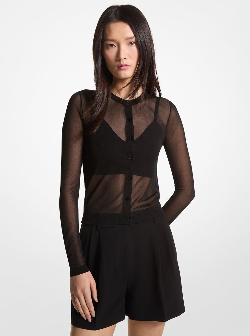Chandails Michael Kors Viscose Blend Cropped Cardigan and Bra Top Femme Noir | 0475UFWVM
