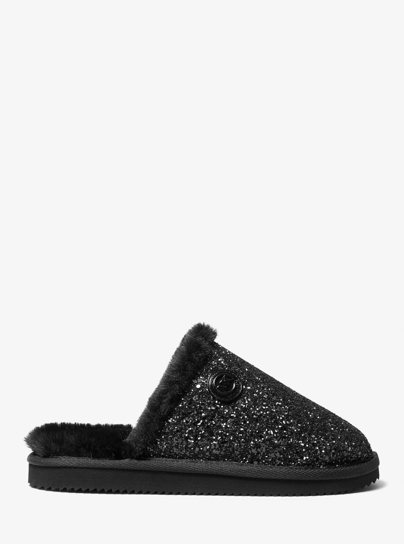 Chausson Michael Kors Janis Faux Fur-Lined Glitter Slipper Femme Noir | 8740JODWB
