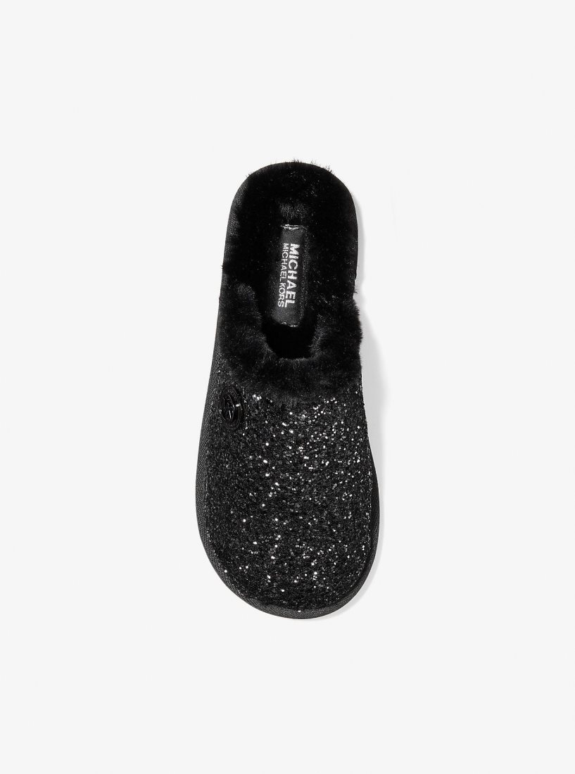 Chausson Michael Kors Janis Faux Fur-Lined Glitter Slipper Femme Noir | 8740JODWB