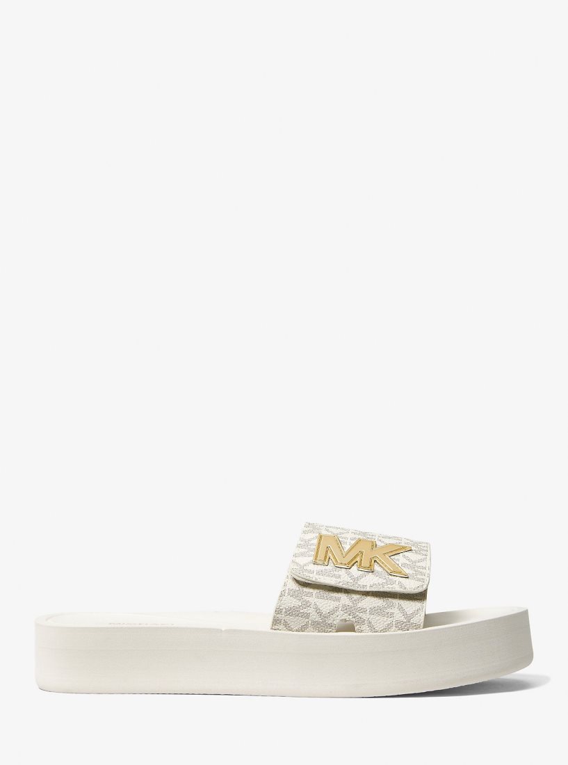 Chausson Michael Kors Logo Platform Slide Sandal Femme Jaune Clair | 5127IMWRF