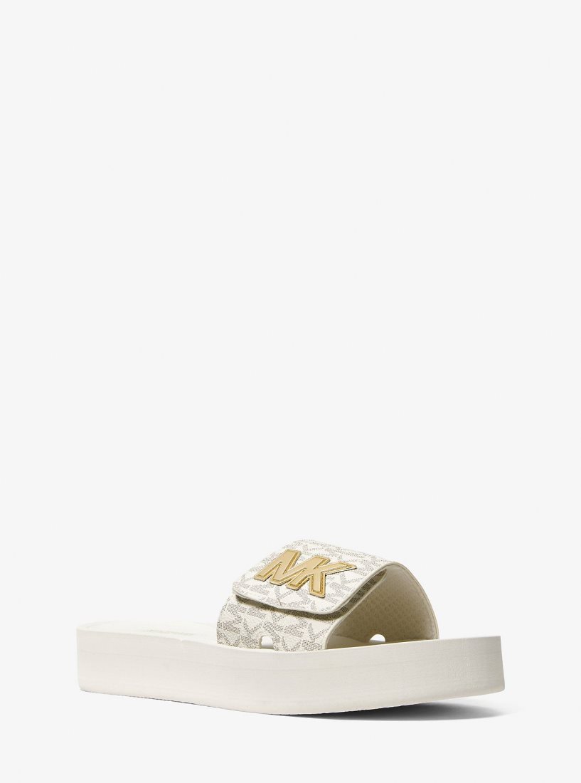 Chausson Michael Kors Logo Platform Slide Sandal Femme Jaune Clair | 5127IMWRF