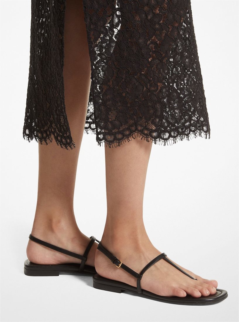 Chaussure Plate Michael Kors Ali Leather Sandal Femme Noir | 9825MJFAS
