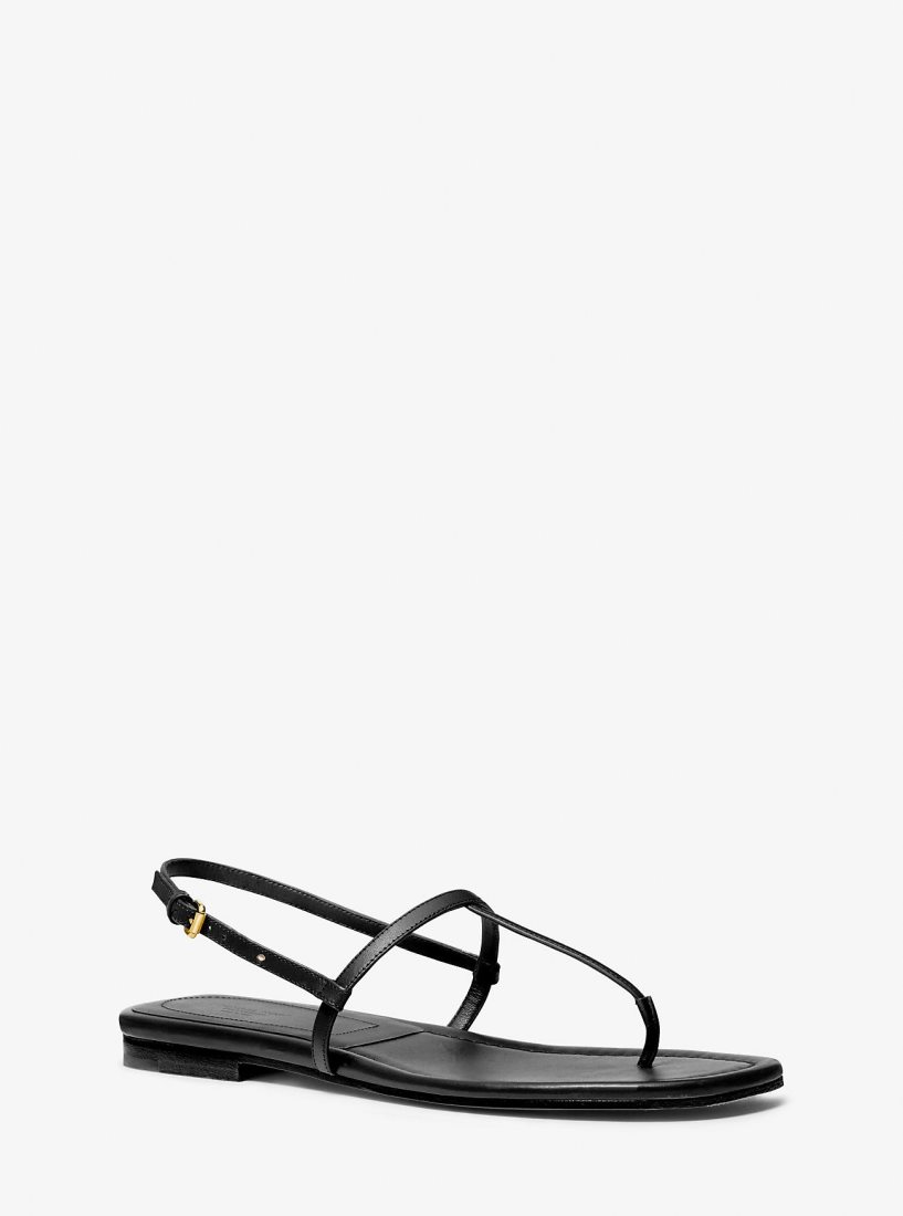 Chaussure Plate Michael Kors Ali Leather Sandal Femme Noir | 9825MJFAS