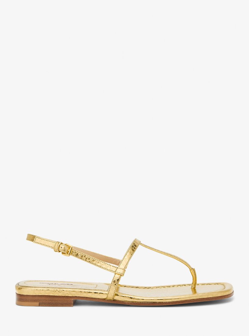 Chaussure Plate Michael Kors Ali Metallic Python Embossed Leather Sandal Femme Doré | 7891GFOAM
