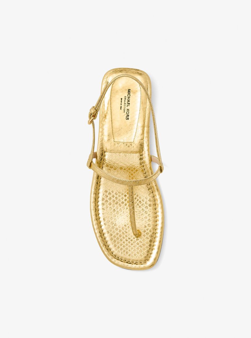 Chaussure Plate Michael Kors Ali Metallic Python Embossed Leather Sandal Femme Doré | 7891GFOAM