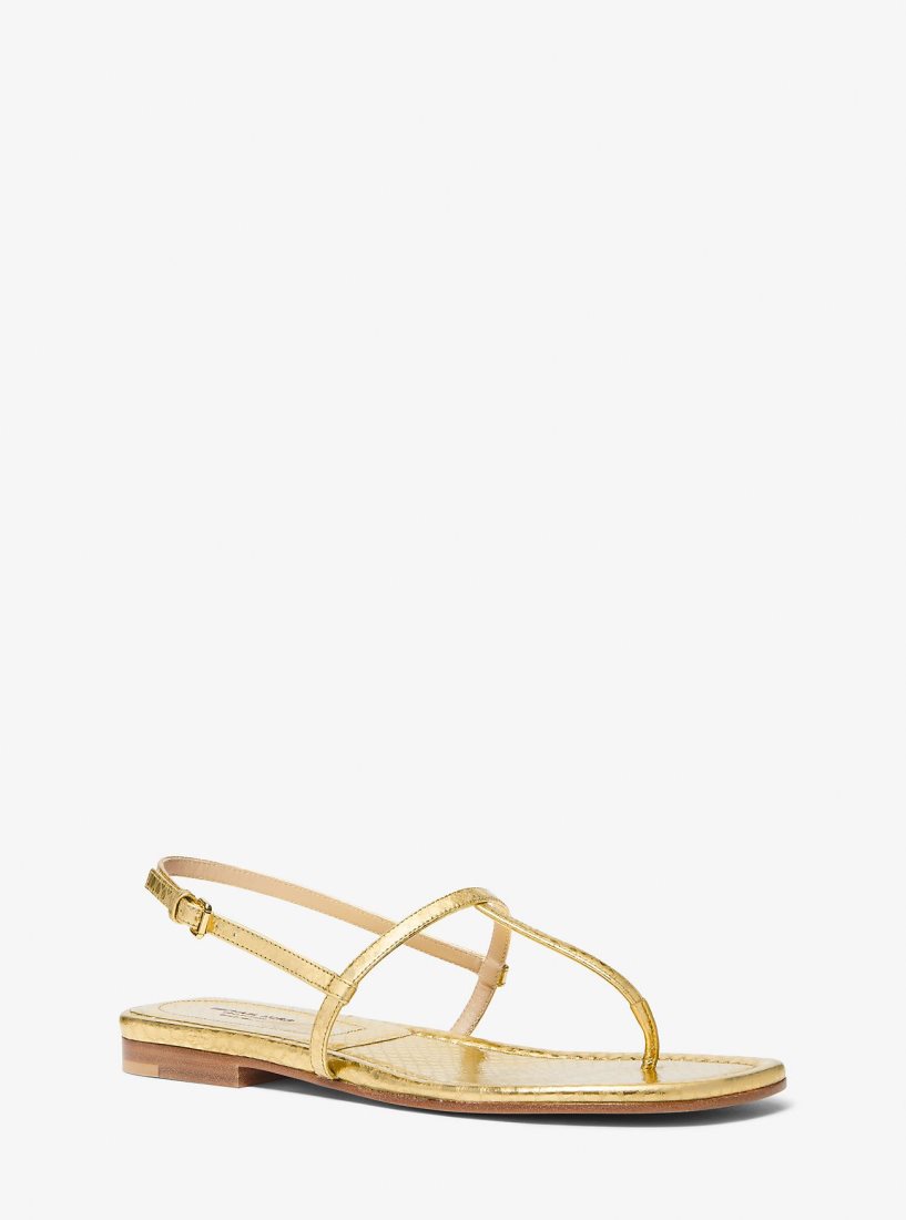 Chaussure Plate Michael Kors Ali Metallic Python Embossed Leather Sandal Femme Doré | 7891GFOAM