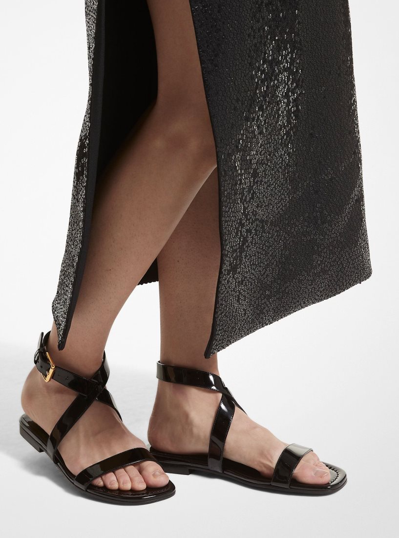 Chaussure Plate Michael Kors Bridgette Patent Leather Sandal Femme Noir | 2089YJZXI