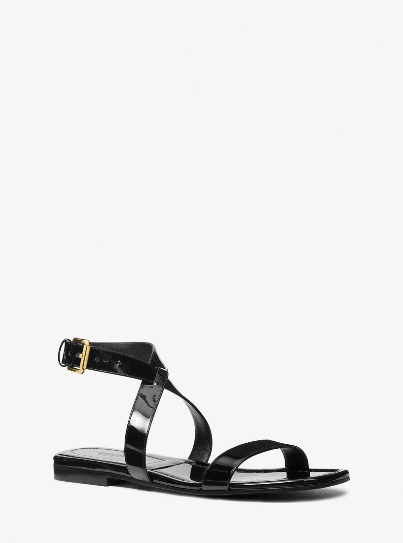 Chaussure Plate Michael Kors Bridgette Patent Leather Sandal Femme Noir | 2089YJZXI