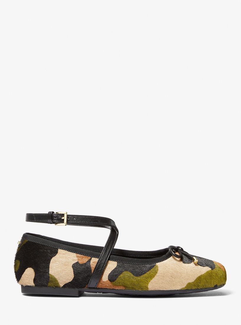 Chaussure Plate Michael Kors Collette Camouflage Print Calf Hair Ballet Flat Femme Vert Olive Multicolore | 3468GRNZP