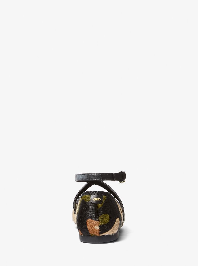Chaussure Plate Michael Kors Collette Camouflage Print Calf Hair Ballet Flat Femme Vert Olive Multicolore | 3468GRNZP