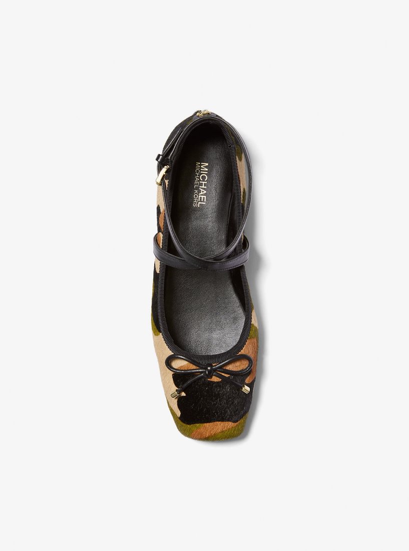Chaussure Plate Michael Kors Collette Camouflage Print Calf Hair Ballet Flat Femme Vert Olive Multicolore | 3468GRNZP