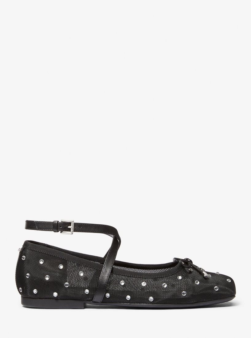 Chaussure Plate Michael Kors Collette Embellished Mesh Ballet Flat Femme Noir | 3120YSJCW
