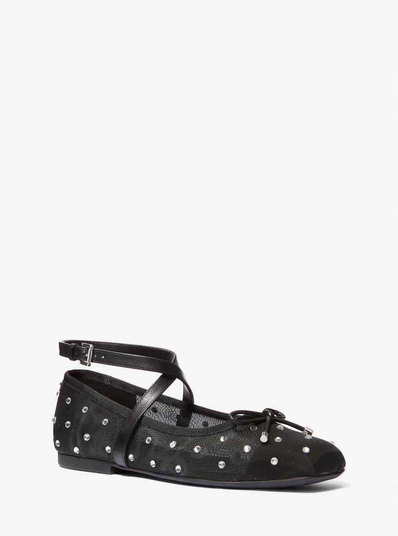 Chaussure Plate Michael Kors Collette Embellished Mesh Ballet Flat Femme Noir | 3120YSJCW