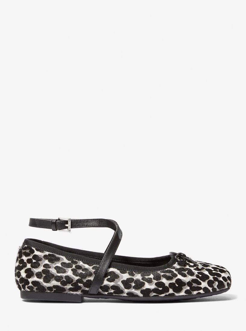 Chaussure Plate Michael Kors Collette Leopard Print Calf Hair Ballet Flat Femme Noir | 5209GOVYM