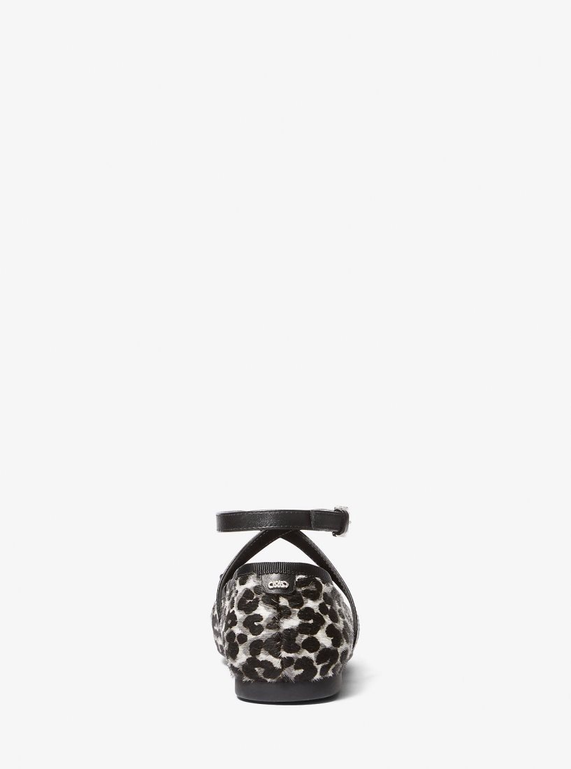 Chaussure Plate Michael Kors Collette Leopard Print Calf Hair Ballet Flat Femme Noir | 5209GOVYM
