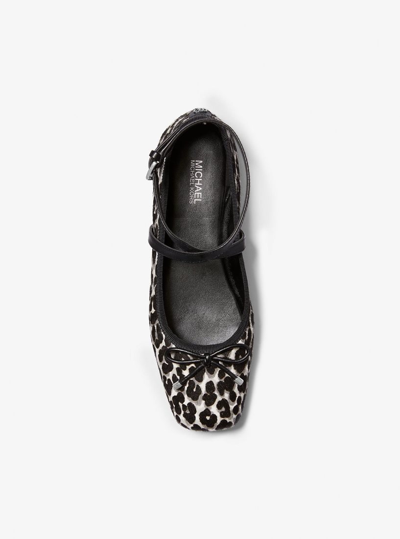 Chaussure Plate Michael Kors Collette Leopard Print Calf Hair Ballet Flat Femme Noir | 5209GOVYM