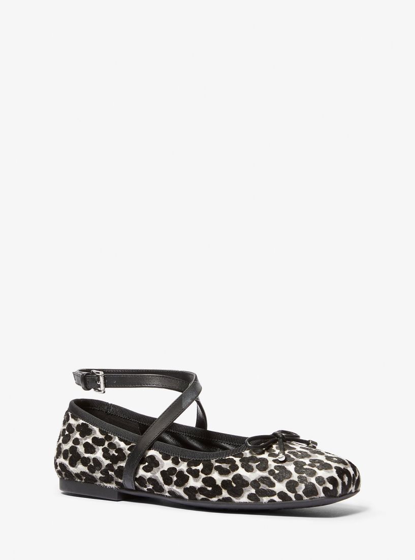 Chaussure Plate Michael Kors Collette Leopard Print Calf Hair Ballet Flat Femme Noir | 5209GOVYM
