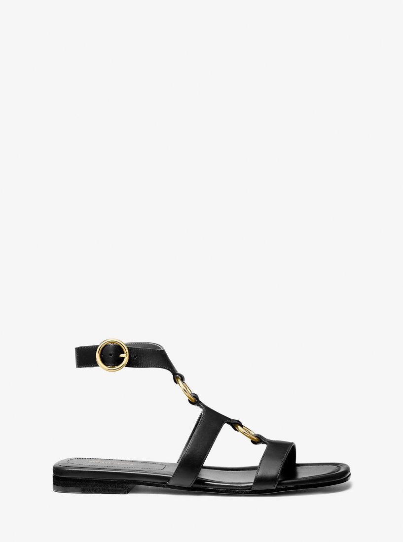 Chaussure Plate Michael Kors Dusty Ring Leather Sandal Femme Noir | 2031ZJMLO