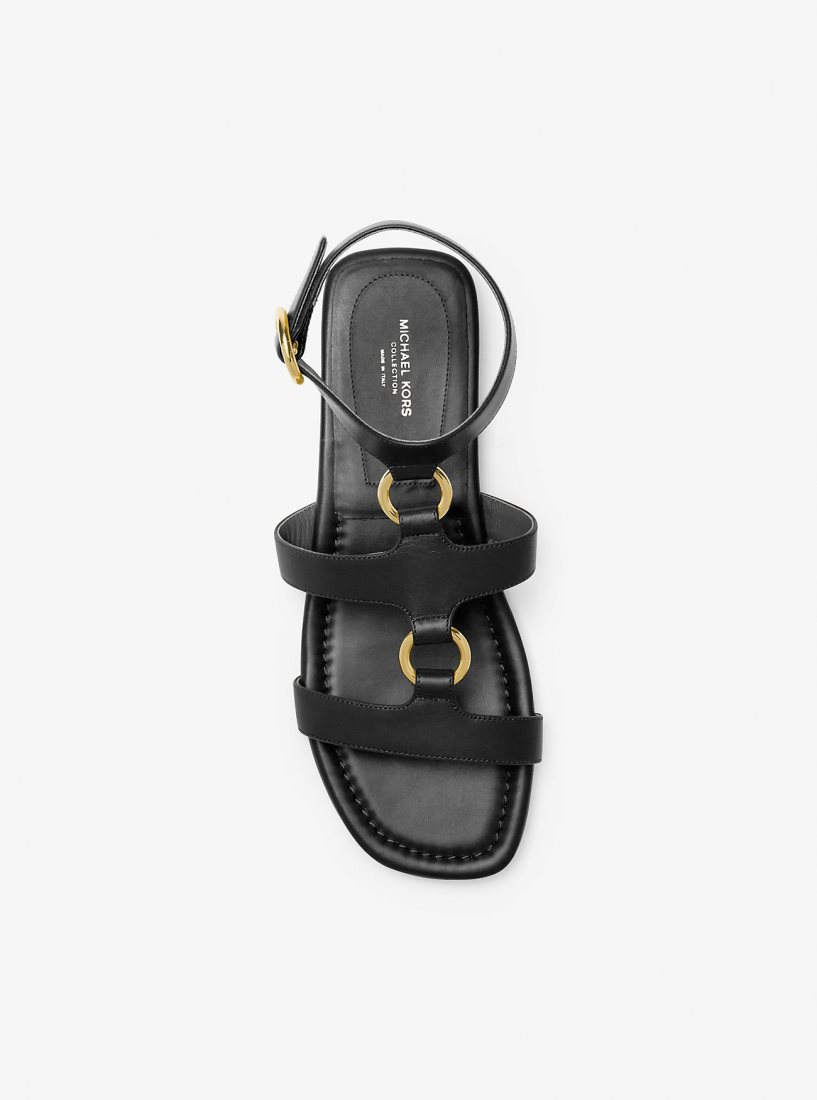 Chaussure Plate Michael Kors Dusty Ring Leather Sandal Femme Noir | 2031ZJMLO