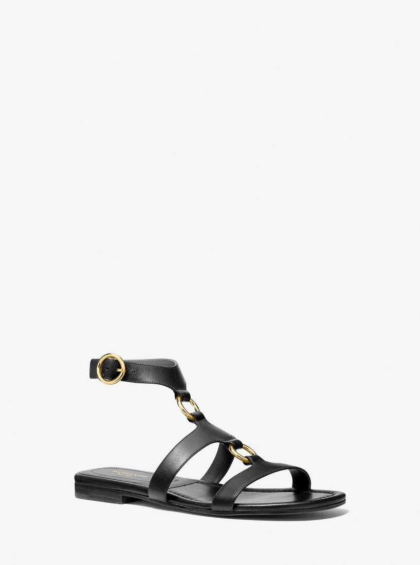 Chaussure Plate Michael Kors Dusty Ring Leather Sandal Femme Noir | 2031ZJMLO