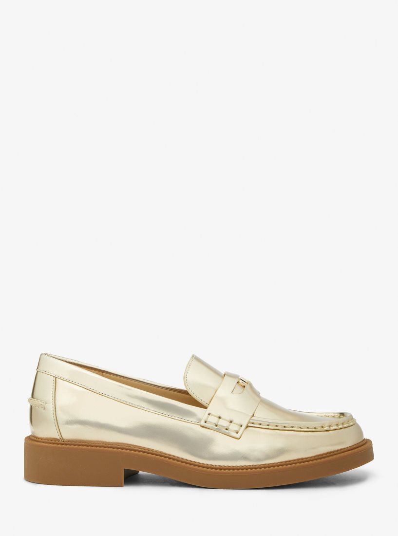 Chaussure Plate Michael Kors Eden Metallic Leather Loafer Femme Doré | 6057WXQUF