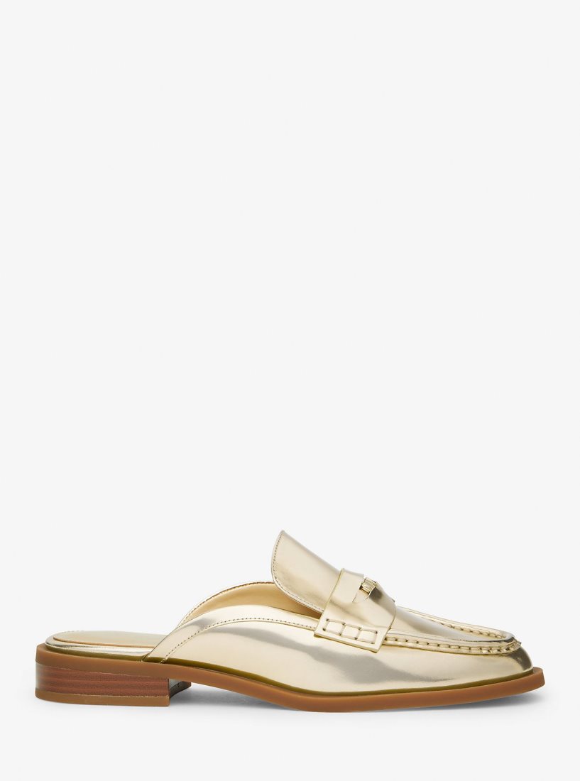 Chaussure Plate Michael Kors Eden Metallic Leather Mule Femme Doré | 4309BHIER