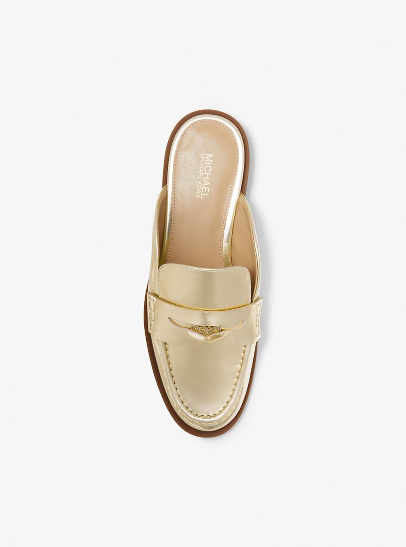 Chaussure Plate Michael Kors Eden Metallic Leather Mule Femme Doré | 4309BHIER