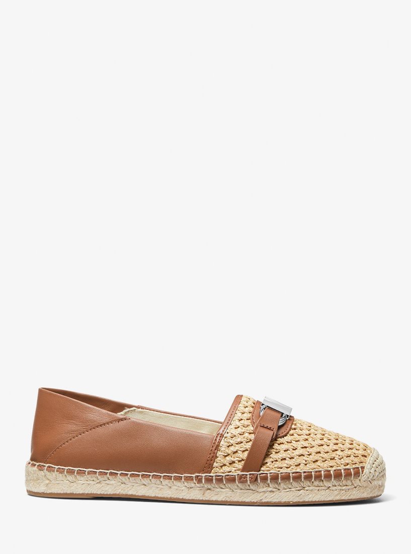 Chaussure Plate Michael Kors Ember Leather and Straw Espadrille Femme Beige | 7349BXANT