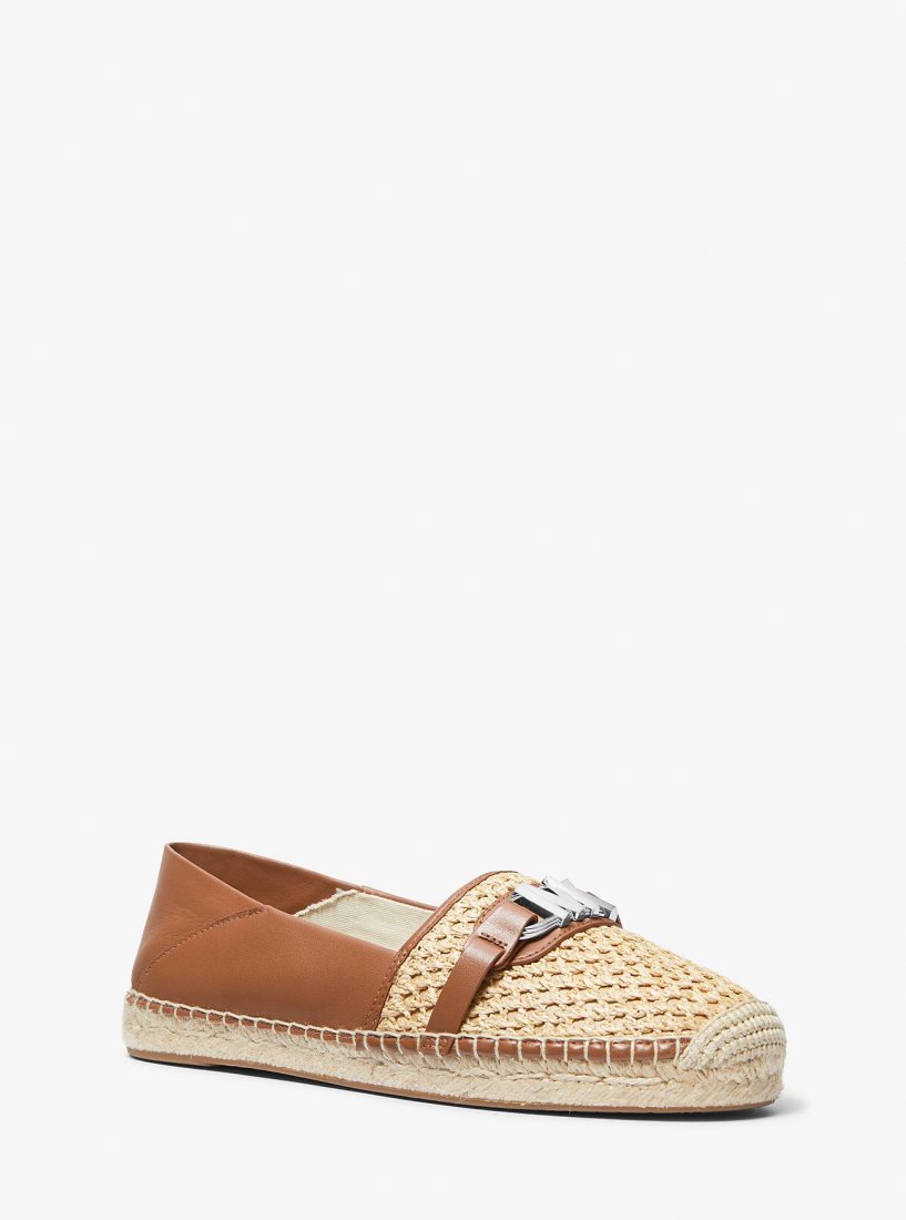Chaussure Plate Michael Kors Ember Leather and Straw Espadrille Femme Beige | 7349BXANT