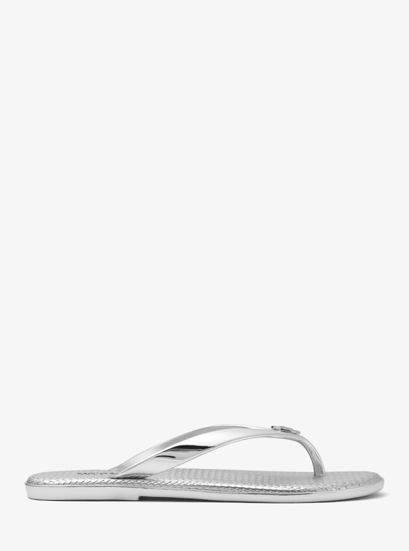 Chaussure Plate Michael Kors Jet Set Metallic Jelly Flip-Flop Femme Argent | 2159EZMCB