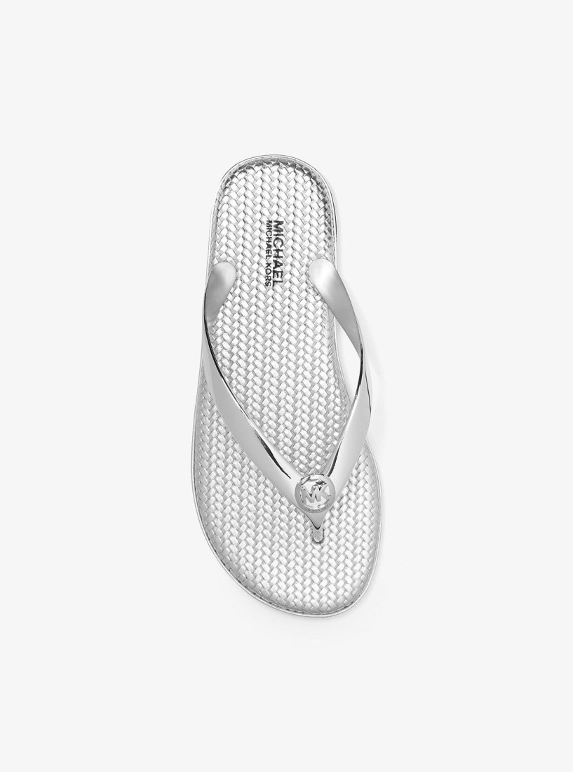 Chaussure Plate Michael Kors Jet Set Metallic Jelly Flip-Flop Femme Argent | 2159EZMCB