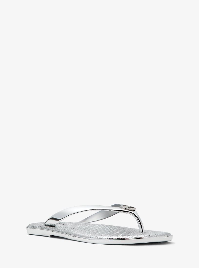 Chaussure Plate Michael Kors Jet Set Metallic Jelly Flip-Flop Femme Argent | 2159EZMCB