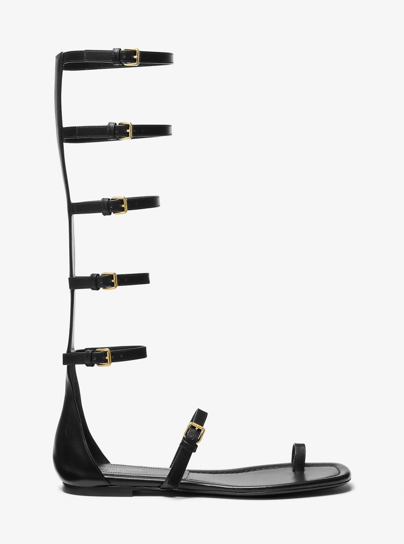 Chaussure Plate Michael Kors Juliette Leather Gladiator Sandal Femme Noir | 7120LFXZA