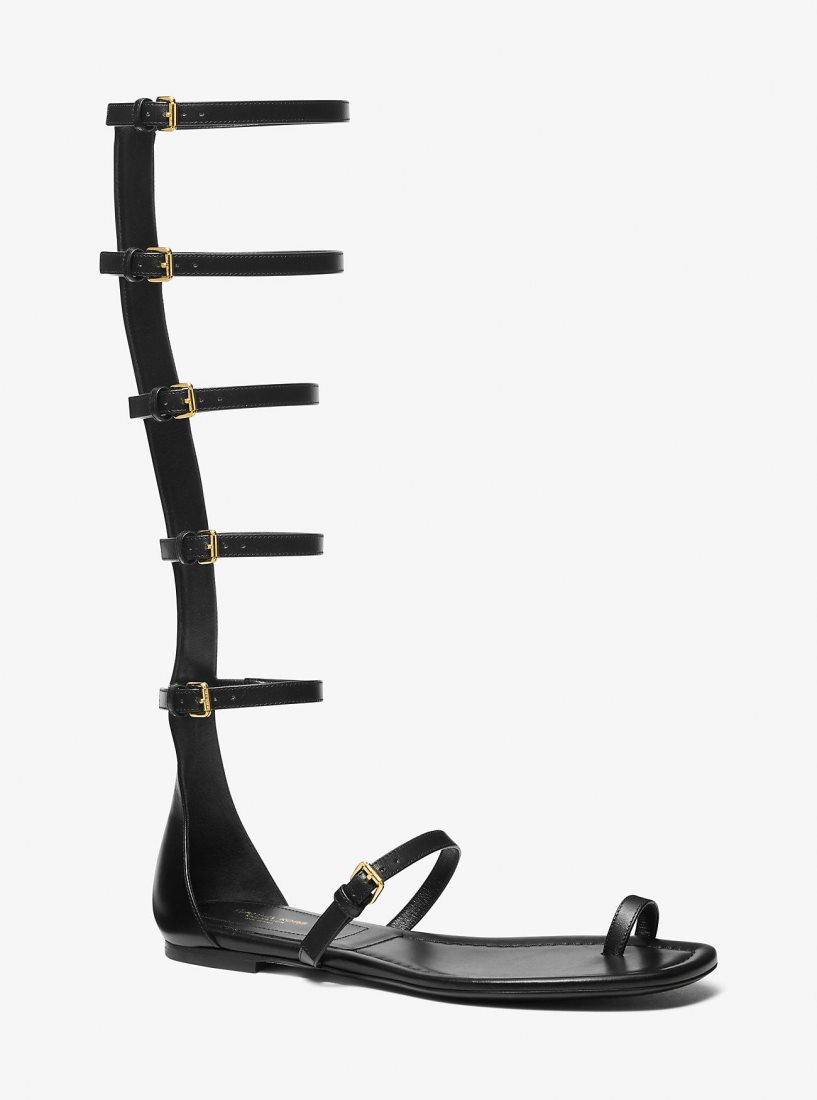 Chaussure Plate Michael Kors Juliette Leather Gladiator Sandal Femme Noir | 7120LFXZA