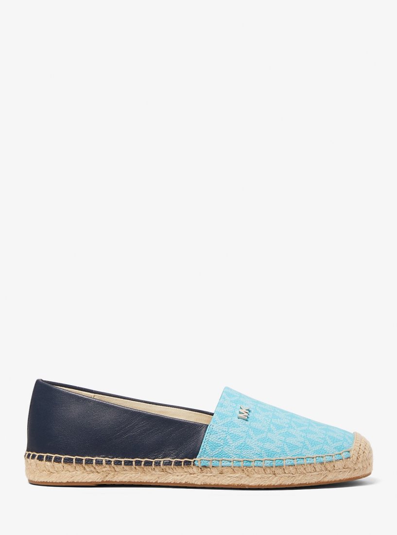 Chaussure Plate Michael Kors Kendrick Logo and Leather Slip-On Espadrille Femme Bleu | 3794CHSBX