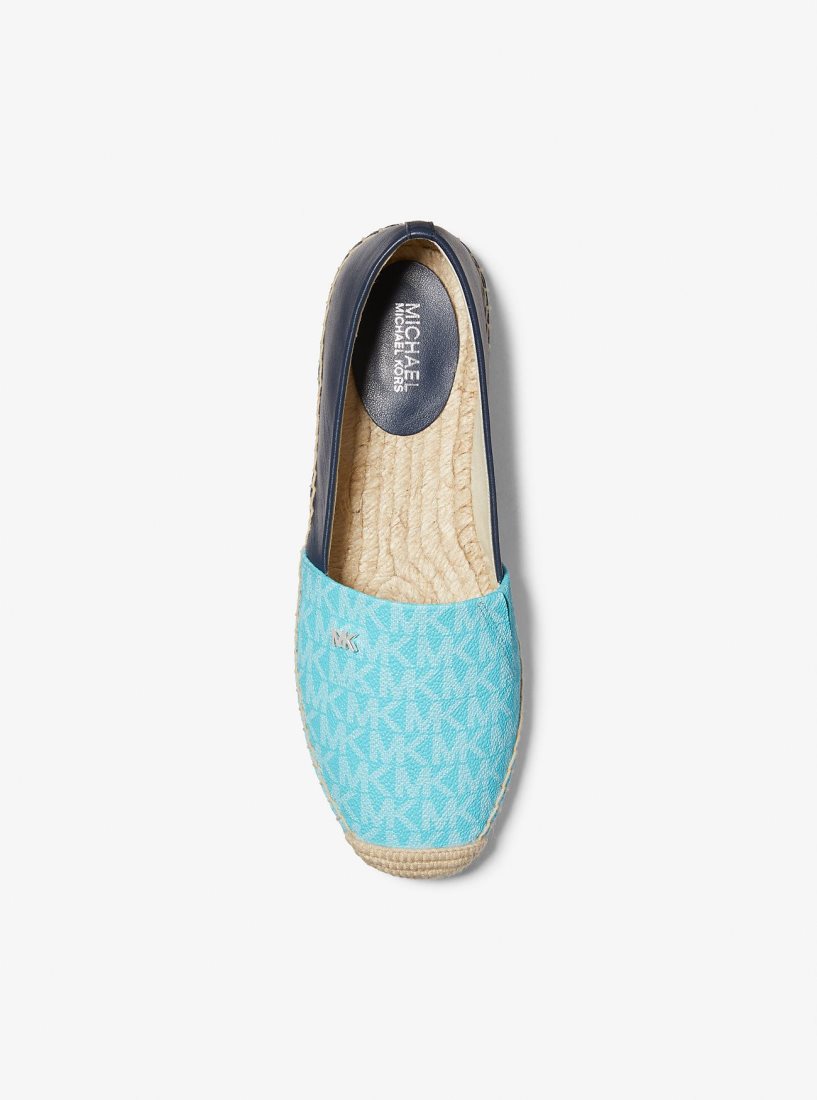 Chaussure Plate Michael Kors Kendrick Logo and Leather Slip-On Espadrille Femme Bleu | 3794CHSBX